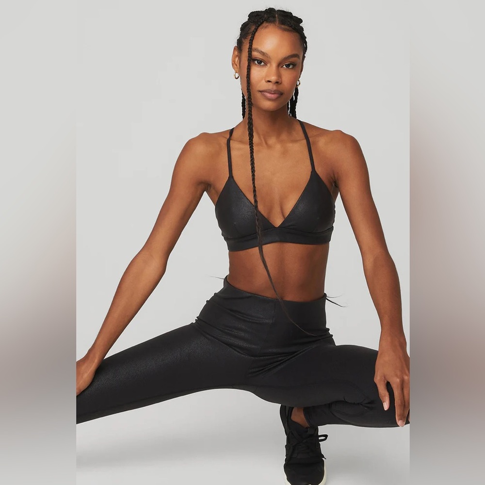 alo yoga faux leather airbrush legging & bra set